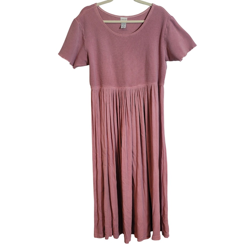 Cherokee Vintage Sz 18W Dusty Rose Waffle Knit Empire Waist Midi Dress Pink READ
